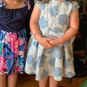 Patachou Blue Silver Jacquard Short Sleeve Dress 5